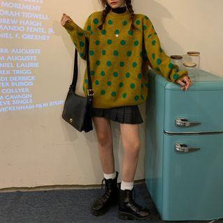 Round-neck Dot Printed Knitted Sweater Green - One Size