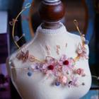 Wedding Pompom Fabric Flower Headpiece Pink - One Size