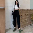 Tie-back Crop T-shirt / High-waist Cargo Jogger Pants
