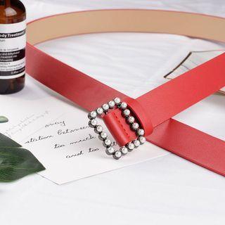 Faux Pearl Buckled Faux Leather Belt