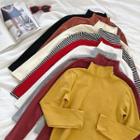 Plain Turtle-neck Slim-fit Long-sleeve T-shirt