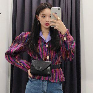 Color Panel Metal Buckle Cropped Jacket Rainbow - One Size