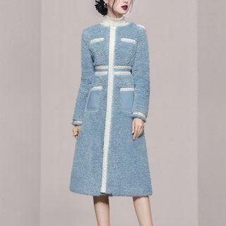 Contrast Trim Fluffy Long Coat