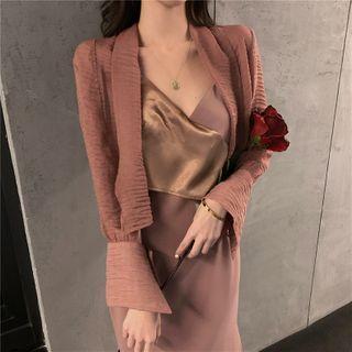 Spaghetti Strap Slit Midi Sheath Dress / Plain Jacket