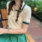 Short-sleeve Collar Contrast Trim T-shirt