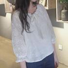 Bow Long-sleeve Lace Blouse