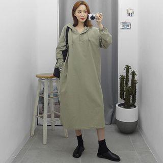 Henley-neck Long Hoodie Dress