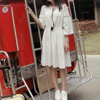 Tasseled Tie Neck 3/4 Sleeve Dress