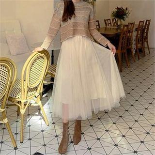 Set: Tiered Sweater + Maxi Tulle Skirt Pink - One Size