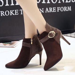 Croc Grain Panel Stiletto Heel Ankle Boots