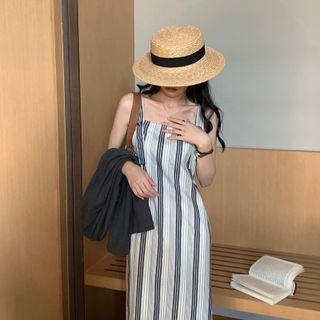 Spaghetti-strap Striped Maxi Sheath Dress / Cropped Jacket