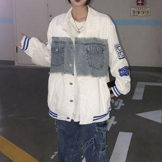 Long-sleeve Denim Panel Button-up Oversized Jacket
