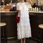 Short-sleeve Tiered Midi Chiffon Dress