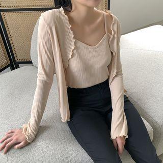 Set: Lettuce-edge Cardigan + Sleeveless Top