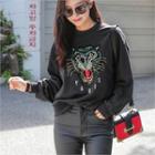 Sequined Tiger-embroidered Sweatshirt