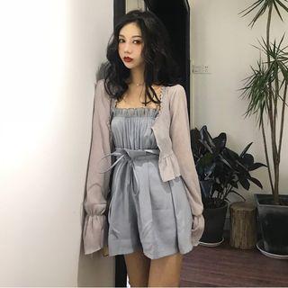 Cropped Light Jacket / Chiffon Camisole Top / High Waist Shorts