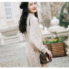Floral Print Long-sleeve Ruffle Hem A-line Midi Dress