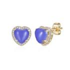 Simple Plated Champagne Gold Sapphire Heart Stud Earrings With Austrian Element Crystal Golden - One Size