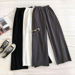 Plain High-waist Frayed Wide-leg Pants