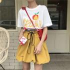 Short-sleeve Apple Print T-shirt / Mini A-line Skirt