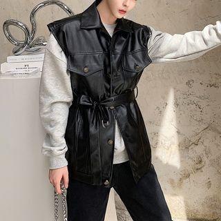 Faux-leather Tie-waist Vest Black - One Size