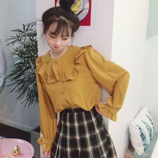 Frill Trim Blouse Yellow - One Size