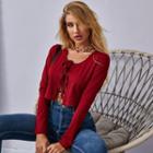 Long Sleeve Tie-front Ribbed-knit Cardigan