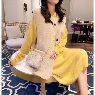 Long-sleeve Knit Midi Dress Sweater - One Size