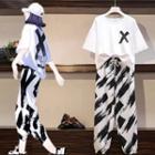 Set: Short-sleeve Cross Print T-shirt + Crop Sweatpants