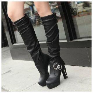 Chunky Heel Platform Tall Boots
