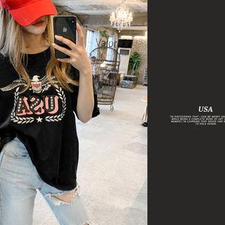 Usa Printed Slashed T-shirt Black - One Size