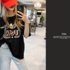 Usa Printed Slashed T-shirt Black - One Size