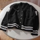 Striped Lettering Cardigan Black - One Size