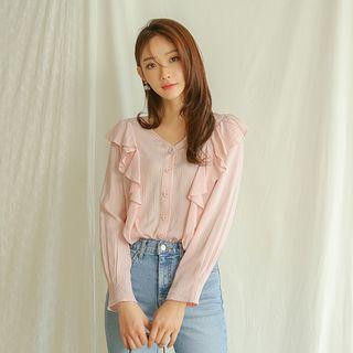 Two-way Ruffle-trim Textured Blouse