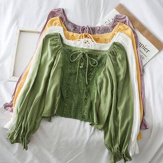 Boatneck Crochet Crop Blouse