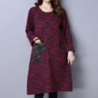 Long-sleeve Melange Midi Knit Dress