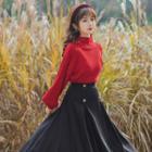 Set: Mock-neck Sweater + Double-breasted Midi A-line Skirt