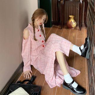 Plaid Button Jacket / Midi Skirt