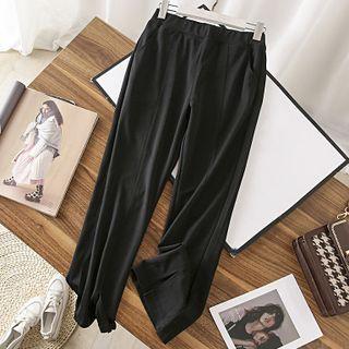 Plain Slit-hem Straight Cut Pants