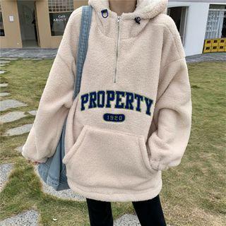 Half-zip Lettering Fleece Hoodie