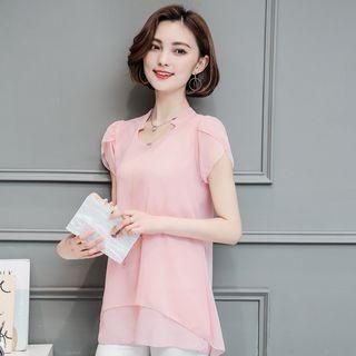Short-sleeve Petal Chiffon Top