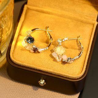 Faux Crystal Alloy Hoop Earring 1 Pair - S925 Silver Needle Earring - Blue Rhinestone - Gold - One Size