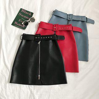 Zip Leather A-line Skirt