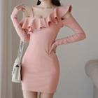 Ruffle Cold-shoulder Mini Sheath Dress