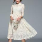 3/4-sleeve Lace Midi A-line Dress