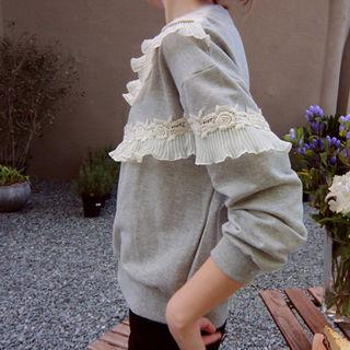 Round-neck Lace-trim Pullover