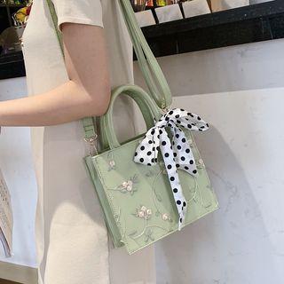 Lace Embroidered Shoulder Bag With Scarf