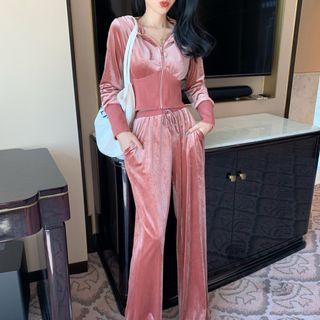 Cropped Velvet Zip Hoodie / Wide Leg Pants