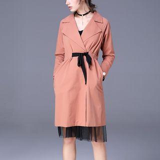Snap Button Tie-waist Trench Coat