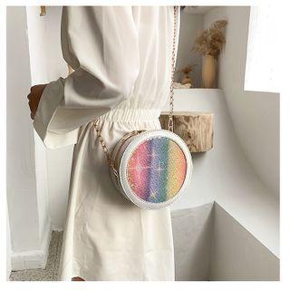 Sequined Panel Round Crossbody Bag